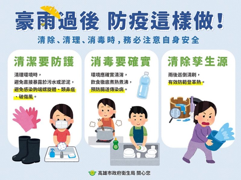 2026/06/27豪雨過後整頓環境需謹慎防護  衛生局籲民眾落實清消遠離傳染病